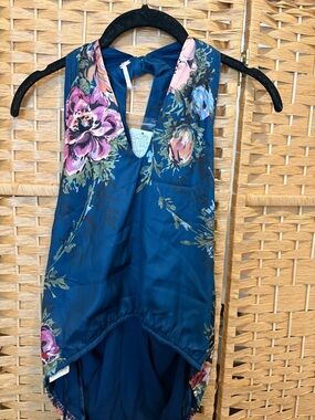 Free People Madagascar women's blue floral halter neck top size M